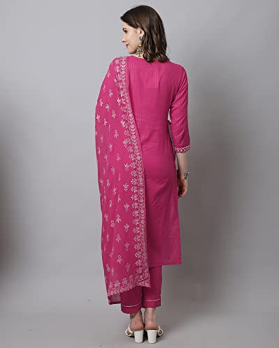 Image of Rajnandini Women's Pure Cotton Zari Weaving and Embroidered Kurta Set with Dupatta (JOPLVL299AB)