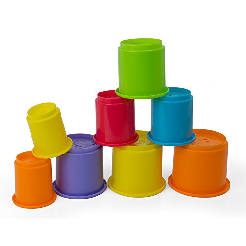 Rainbow Stacking & Nesting Cups Baby Building Set. 8 Pieces. With Embossed Animal Characters. For Indoor, Outdoor, Bathtub, And Beach Fun Toy. Multi Colors #TOP3