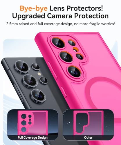 Image of CANSHN Designed for Samsung Galaxy S24 Ultra Case [Full Camera Protection] [Compatible with MagSafe] Translucent Matte Shockproof Protective Phone Cover 6.8 Inch - Hot Pink
