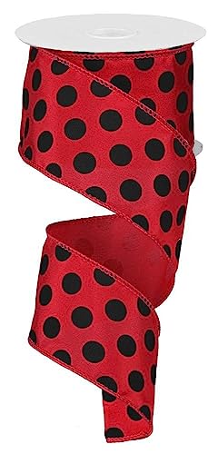 Image of Red Black Polka Dots Wired Ribbon - 2 1 /2 inch x 10 Yards, Valentine's Day Gift Wrap, Fall & Christmas Decorations, Wreath & Garland Swag, Gift Bows Crafts, Presents, Gift Basket Embellishments