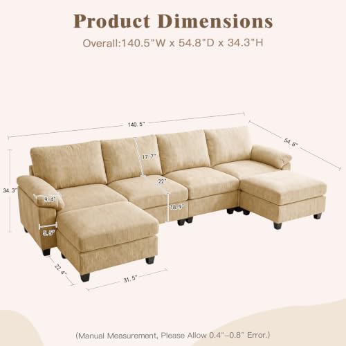 Image of Sectional Couches for Living Room, 141 inch U Shaped Cloud Sofa & Couch