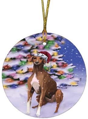 Let It Snow Azawakh Dog Round Flat Ornament - Pet Decorative Hanging Ornaments for Christmas X-mas Tree Decorations - 2.75" Round Ceramic Christmas Ornament POR1480