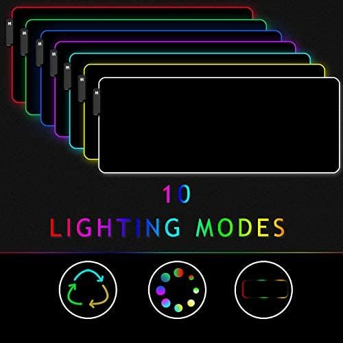 RGB Large Gaming Mouse Pad - 10 Light Modes Oversized Glowing Led Extended Mousepad, High Speed Tracking Surface Non-Slip Rubber Base (80x30 RGBhei)