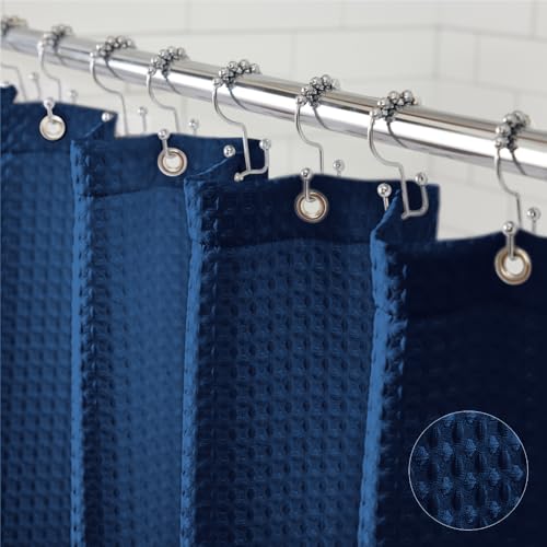 GORILLA GRIP Navy Waffle Style Textured Fabric Shower Curtain, 72x72