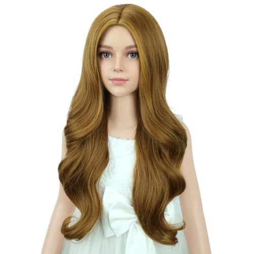 Image of PATTNIUM Blonde Wig for Kids Girls Long Curly Wavy Ash Blonde Wigs Middle Part Hair Heat Resistant Synthetic Hair Wig with Wigs Cap