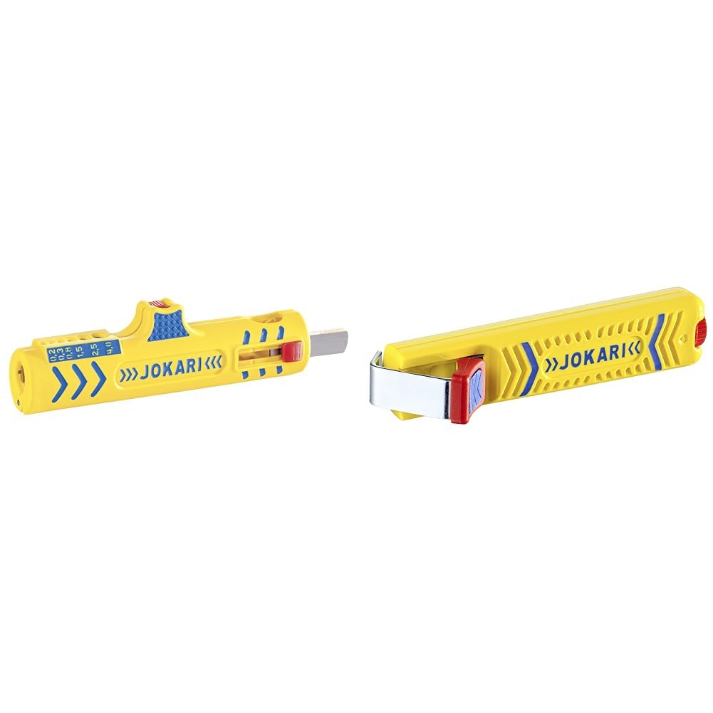 Jokari Secura Super Stripper N° 15 (Outil de dénudage pour câbles, lames tranchantes, pour câbles résistants au feu Ø 8-13 mm) & Jokari T10160 Couteau de câble 4-16 mm