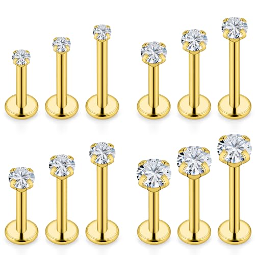 Lcolyoli 16G Tragus Labret Medusa Piercing Jewelry Internally Threaded Stainless Steel Conch Piercing Jewelry Monroe Lip Rings Different Size Cartilage Nail Helix Earring Stud Bar 6mm 8mm 10mm Goldtone by Lcolyoli - Used condition - US$9.05