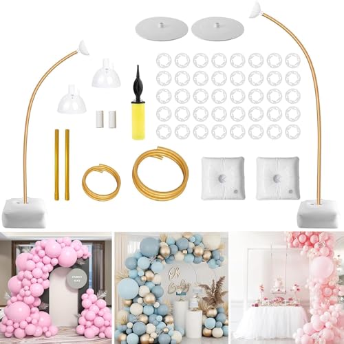 Half Balloon Arch Stand, Free Bend Balloons Stands for Floor Balloon Arch Stand Kit, Suitable for Wedding, Birthday, Graduation, Anniversary, Party Supplies Gold (2.5M & 1.5M)