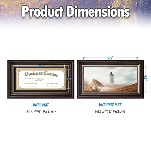 Auear, 5X10 Frame For 4X9 Business Document Frame With Black Mat, Hanging And Easel Stand Display, Dark Brown With Ornate Gold Trim #TOP7
