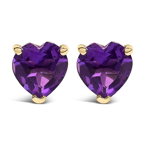 14K Yellow Gold 5MM Heart Cut Amethyst Solitaire Stud Earrings