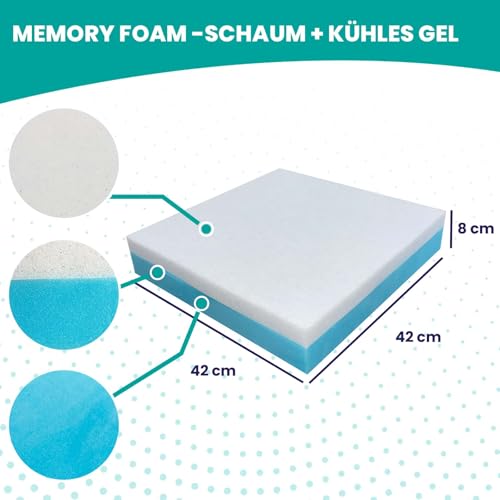 Sitzkissen Orthopädisch Memory Foam + HR-Schaum 42x42x8cm - Orthopädisches sitzkissen, Dekubitus sitzkissen Rollstuhl sitzkissen - Waschbarer Bezug | Valentia Medical