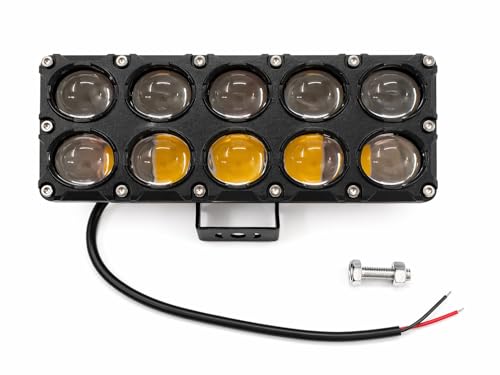 Image of 10 Lens LED Auxiliary Light Bar | Dual Color White and Yellow Ultra Wide Beam, Heavy Duty Waterproof Metal Body for Bike and Car