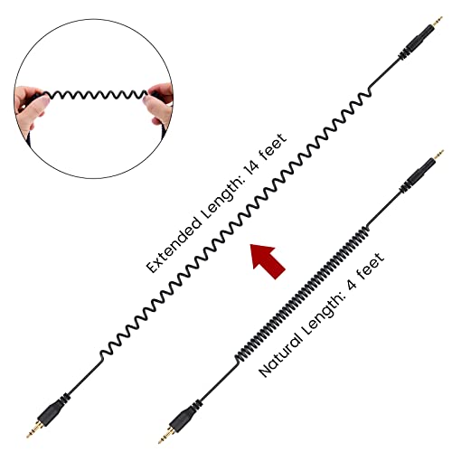 Image of weishan ATH-M50x Cable Coiled Aux Cord Replacement for Audio Technica M40x M70x Wired Headphones, 2.5mm to 3.5mm(1 /8 inch) Extension Wire with 6.35mm(1 /4 inch) Adapter, 14ft