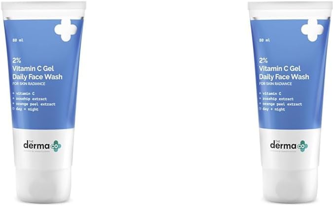 2% Vitamin C Gel Daily Face Wash with Vitamin C, Rosehip & Orange Peel Extract for Glowing Skin - 80ml (Pack of 2)