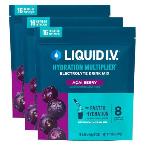 Image of Liquid I.V. Hydration Electrolytes, Acai Berry, 48 Count | Scientifically Formulated | Clinically Proven Hydration | No Artificial Sweeteners | Non-GMO | Vegan | Powder Drink Mix