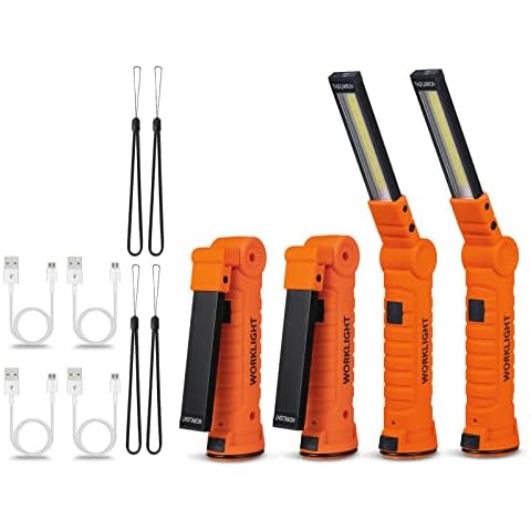 LED Battery Powered Torches,Vagocom USB Rechargeable Torch Super Bright Flashlight COB Work Light Portable Inspection Lamps with Magnetic Base for Tools,Mens Gifts,Workshop (4 Pack) Cover