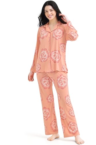 Image of Night Suit for Womens Floral Printed Modal Night Dress of Shirt and Pajama Set 9365