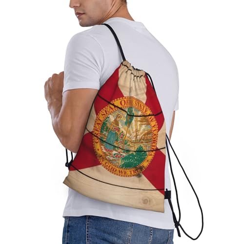 Florida flag wood grain print Drawstring Bag Sack Gym Bag Ditty Bag for Gym Traveling, Hiking, Yoga, Shopping for Adult3