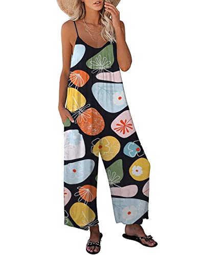 KMAZN Womens Casual Loose Sleeveless Bohemian Beach Jumpsuits Spaghetti Strap