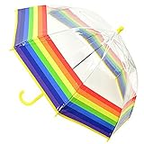 KAV Paraguas escolar transparente para niños y niñas, diseño dulce, hermoso y ligero parasol para tu hijo, Borde de color arcoíris