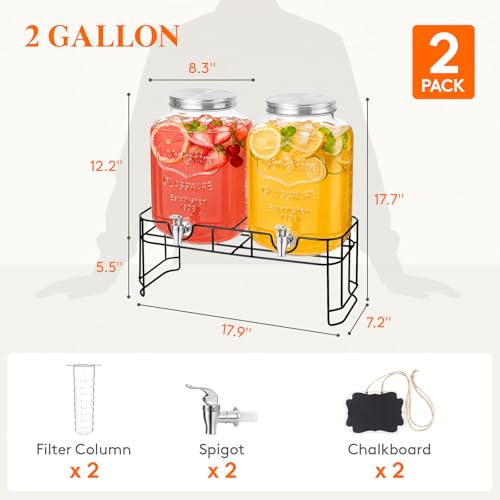 Lifewit 2 Gallon Glass Drink Dispenser with Stand & Fruit Infuser 2 Pcs by Lifewit - Used condition - Image 2