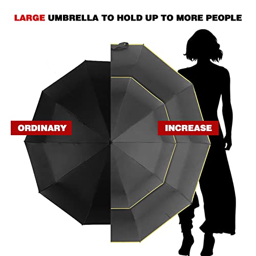 Kamaixun 62 Inch Oversize Windproof Golf Umbrella - Manual Double Canopy Vented Folding Portable For Travel, Upf 40+ Compact Golf Umbrella Lightweight For Women And Men Sun & Rain Umbrellas Black #TOP1