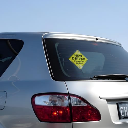 Image of 2PCS New Driver Car Sign, 5 x 5 Inch Please Be Patient Vehicle Window Sign Stickers with Suction Cups, Safety Warning Automotive Decal for Beginners Driving Learner, Universal Fit (Style 1)