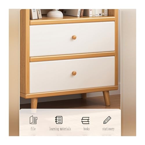 Estantería estrecha de madera con 4 niveles y doble cajón para dormitorio 6