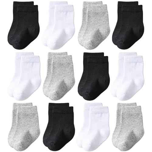 Image of hoomore Baby Crew Socks 12-Pack,Newborn Baby Boys Girls Socks 0-3/3-6 Months,No Polyester,Soft Skin-Friendly,Combed Cotton