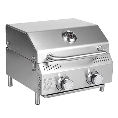 Bestfire Tabletop Gas Grill 2 Burners, 20,000 BTUs Stainless Steel Portable Propane Grill with Legs for Outdoor Patio Backyard Camping, Tailgating, and RV Trips