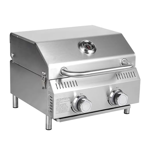 Bestfire Tabletop Gas Grill 2 Burners, 20,000 BTUs Stainless Steel Portable Propane Grill with Legs for Outdoor Patio Backyard Camping, Tailgating, and RV Trips