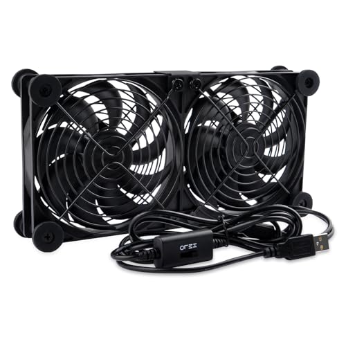 NewHail 2 in 1 Leiser Dual Router Lüfter kühler 120 mm mit 3 Grad Geschwindigkeitsregler (L/M/H), DC 5 V, USB Powered Kühlung Gehäuse lüfter für Router, Modem, Receiver, DVR, PlayStation, TV-Box