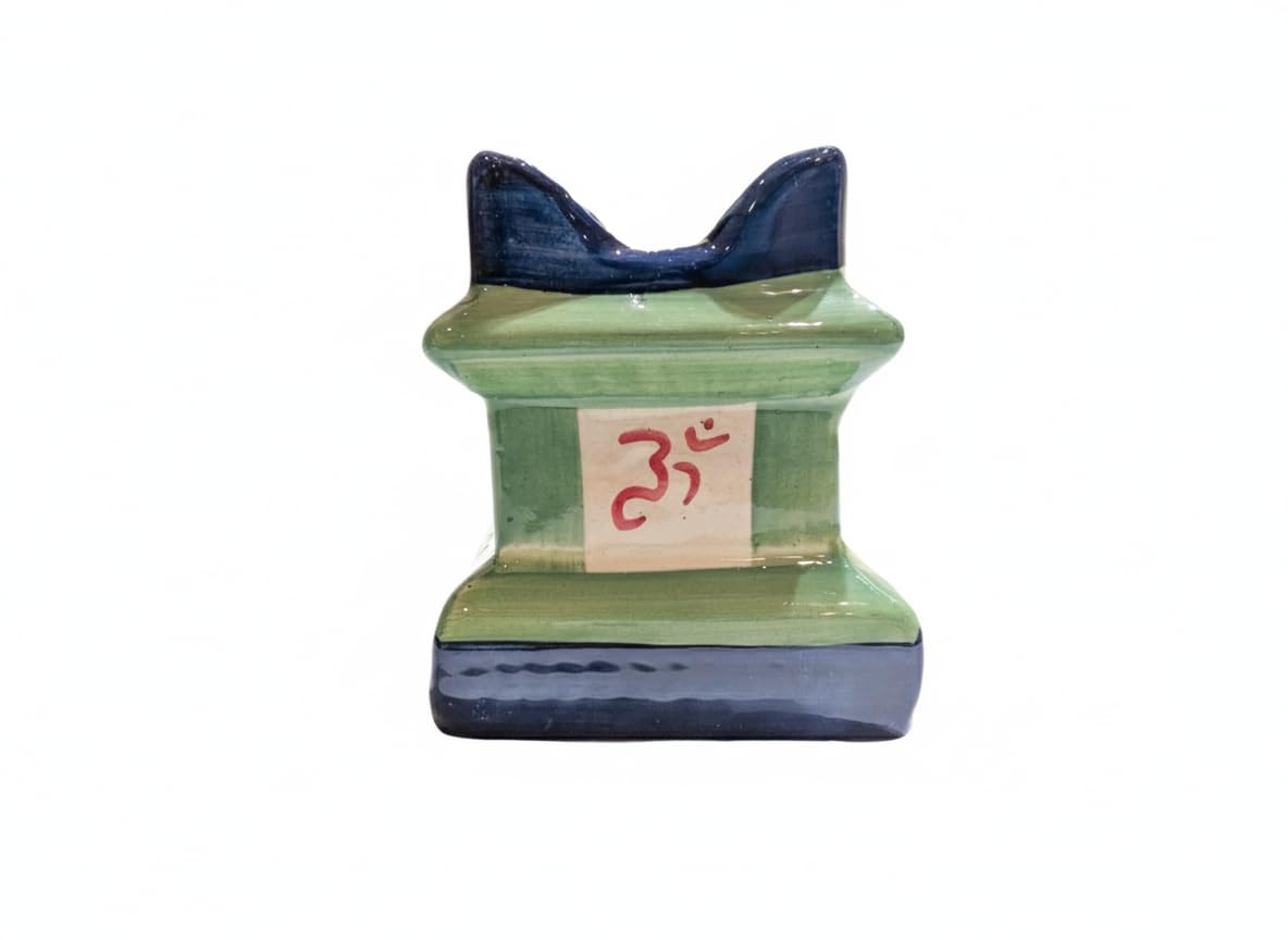 Richmond Bonsai Tulsi Planter - Handmade Hand painted Ceramic Pot (Green and Dark Blue, Small)