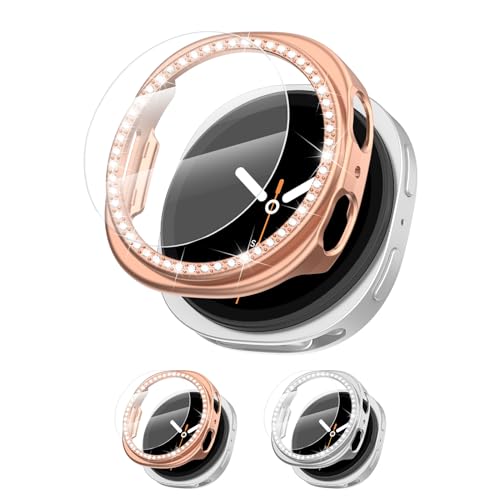 �y2������z Galaxy Watch 8 44mm �P�[�X + �K���X�t�B���� �T���X�� galaxy�E�H�b�` �P��_�C�������h����P�[�X �M�����N�V�[ �X�}�[�g�E�H�b�` ��ʕی�J�o�[ �N���A �ϏՌ� �ی�J�o�[ �����ߗ� �C�菝�h�~ �E���ȒP �t���t
