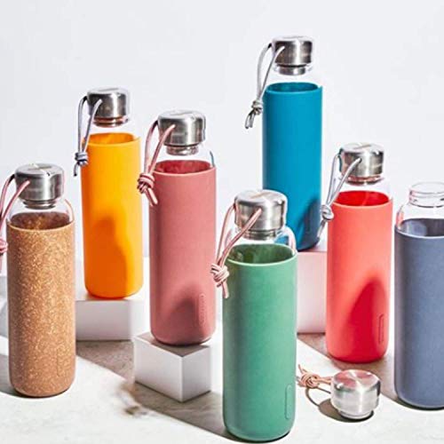 Black+Blum Leak-Proof, Lightweight Travel Protective Sleeve Glass Water Bottle, 600Ml, Almond #TOP2