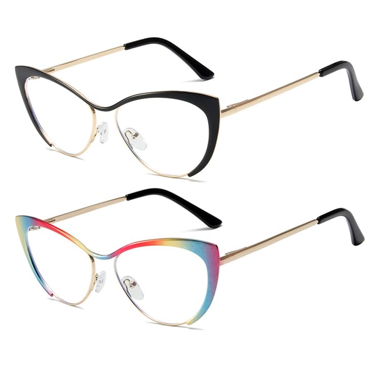 Image of 2Pack Cat Eye Reading Glasses For Women Metal Frame Blue Light Blocking Computer Readers
