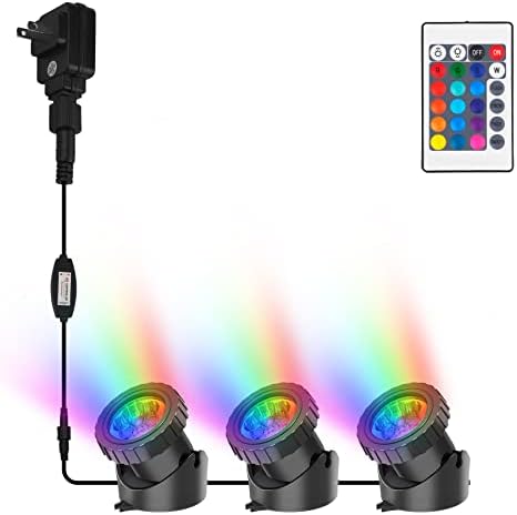 CREPOW RGB Pond Lights, Super Bright LED Underwater Submersible Colorful Landscape Spotlights, 98ft Remote Control IP68 Waterproof Fountain Lights for Fish Aquarium Tank Garden Yard Pool (Set of 3)