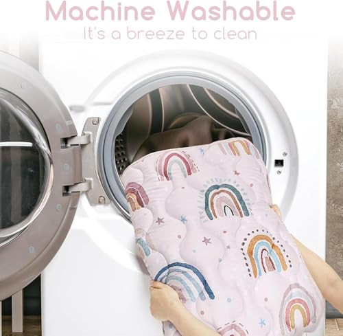 Baby Play Mat for Floor, 127x127 cm Playpen Padded Mat for Baby, Soft Infant Tummy Time Crawling Mat,Anti Slip, Pink Rainbow - Image 6