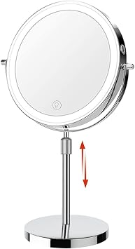 HIEEY Lighted Makeup Mirror with Magnification, 1x/10x Rechargeable 8" Lighted Mirror, 360 Rotation Touch Screen Vanity Mirror, Three Color Lighting Modes, Height Adjustable Gift Box