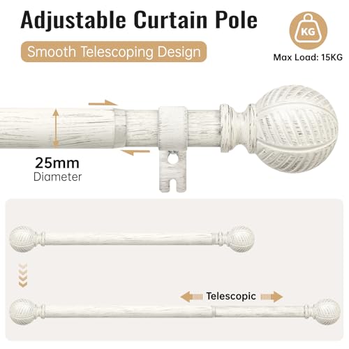 DEFYNEE Wood Effect Curtain Pole Extendable 76-152cm, 25mm Metal Core with Imitation Wood Grain - Image 3