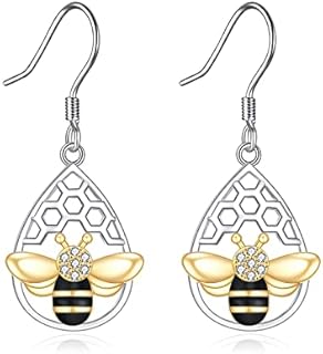 Bee Earrings Sterling Silver Honeycomb and Bee Dangle Earrings Bee Jewellery Birthday Gifts for Women Mom Daughter