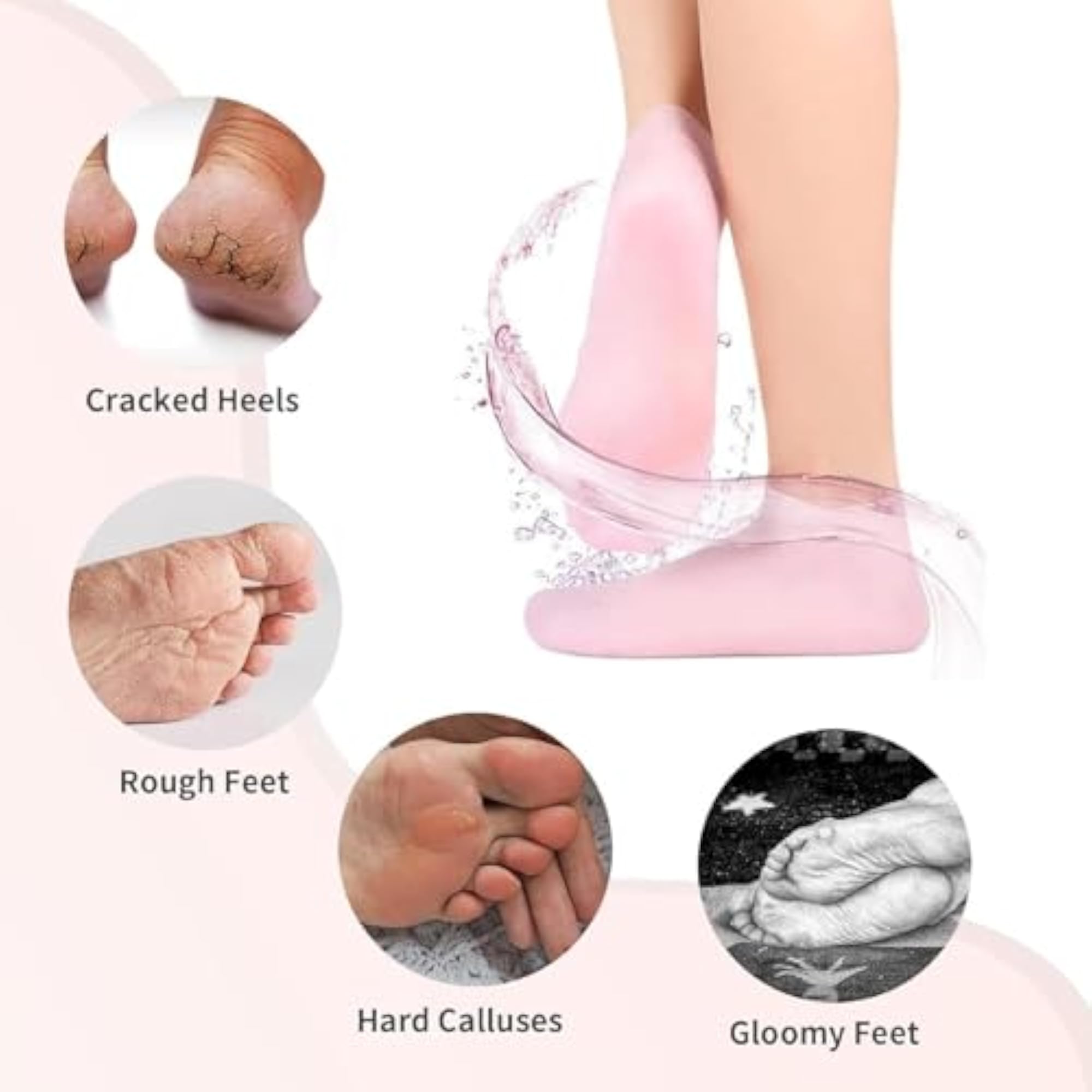 Pink Silicone Moisturizing Gel Socks for Dry & Cracked Heels