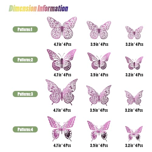Image of SAOROPEB 3D Butterfly Wall Decor 48 Pcs Lavender Butterfly Decorations