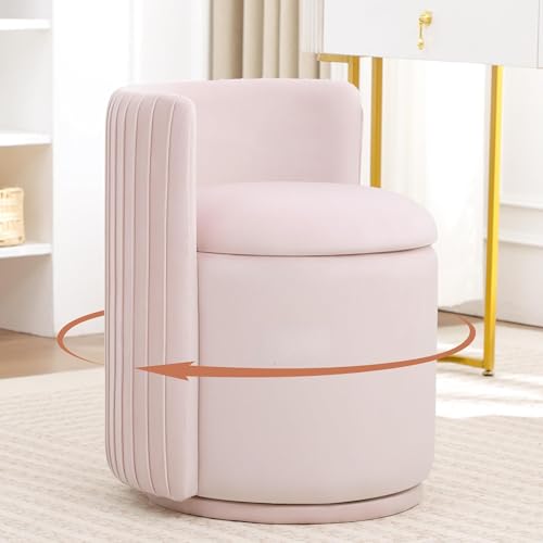 YUUIJOAA Velvet Vanity Chair for Bedroom No Assembly 360° Swivel Vanity Chair with Storage Modern Makeup Accent Stools for Living Room Dressing Room 1PCS Pink