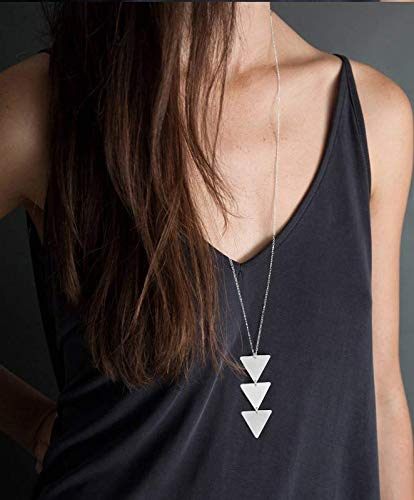 Ofeiyaa 10Pcs Long Pendant Necklace Simple Moon Bar Three Triangle Tassel Lock Sweater Y Shape Punk Chain Choker Necklace For Women Girls Silver Tone #TOP2