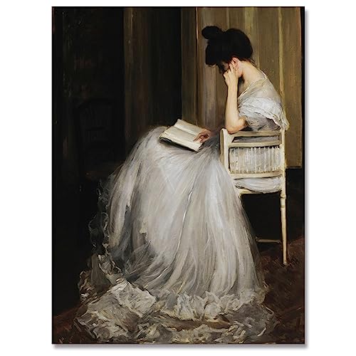 uoyien Arte de pared vintage victoriano francés famoso arte de mujer leyendo retrato pintura al óleo academia oscura impresión estética siglo XIX póster antiguo retro galería decoración de dormitorio,