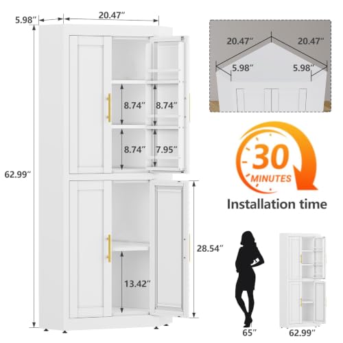 Image of GAIOUS 63 inch Metal Corner Kitchen Pantry Cabinet, Kitchen Food Cabinets White