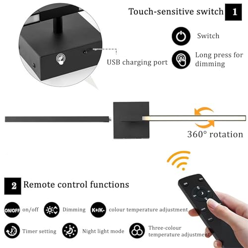 Iluminación para pasillo sin taladrar con aplique de pared LED recargable negro 4