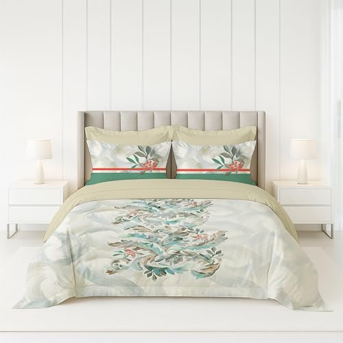 Image of LANE LINEN 100% Cotton Printed King Size Bedsheet - Beige Leaves | OEKO-Tex Certified, 250TC, Fits King & Double Bed, Floral Print, Breathable & Wrinkle-Free, Includes 2 Pillow Covers