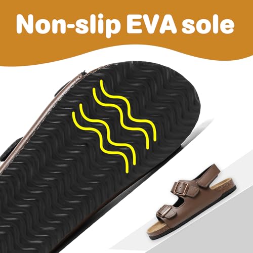 XTJSCBDSH Toddler Kids Sandals Boys Girls Cork Footbed Sandals with Back Strap Comfort Leather Adjustable Double Buckle Slip On Slippers Slide Open Toe Summer Flats Dress Shoes3